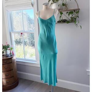 Vineyard Vines Teal Satin Slip Dress - Size Small - Liquid Midi Maxi Size S